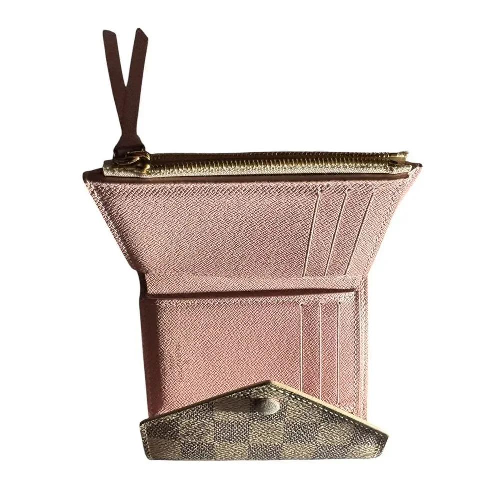 Louis Vuitton Damier Azur LV Victorine Compact Wallet Rose Ballerine Accents